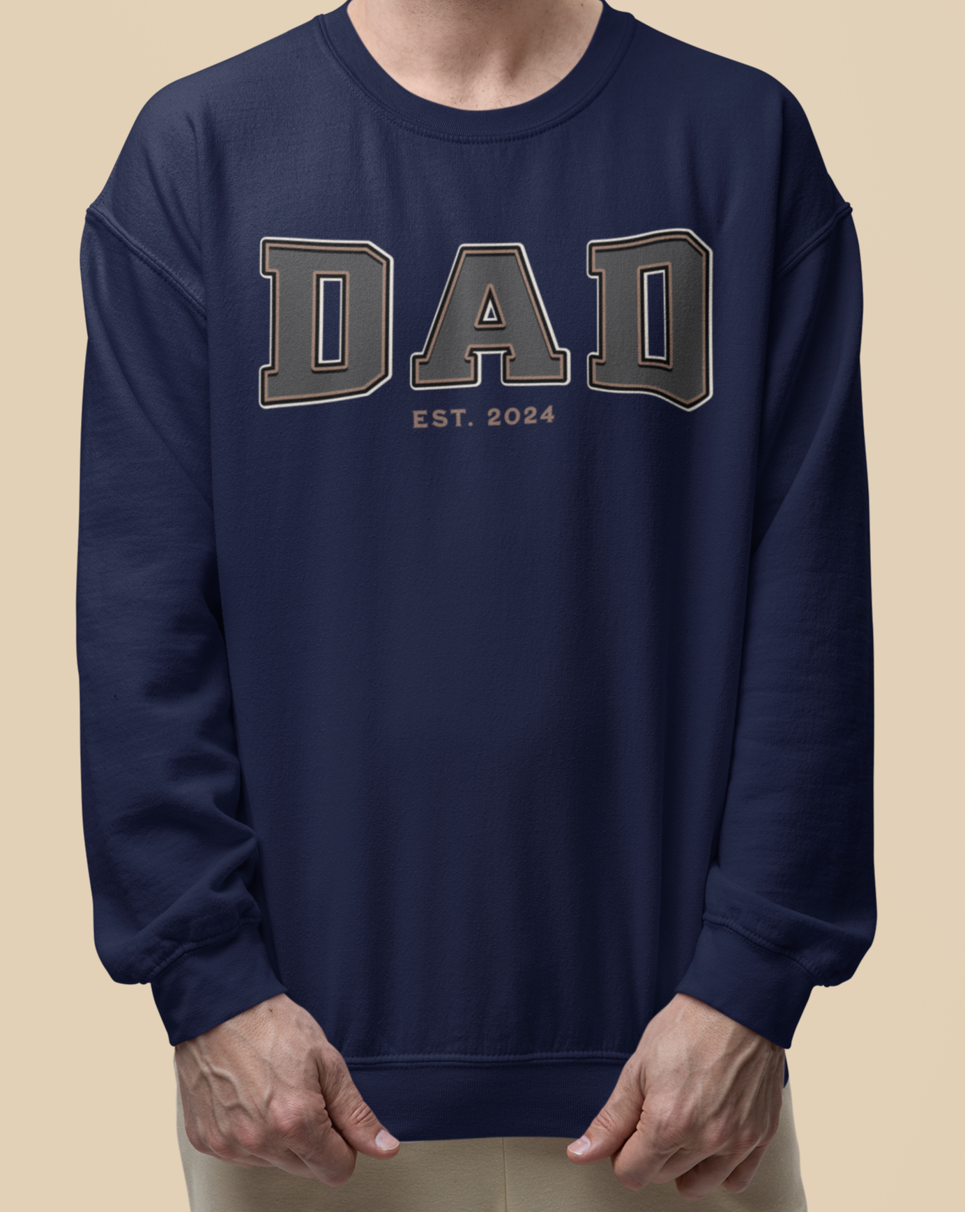 Dad Est 2024 Grey Tan College Letter Sweatshirt