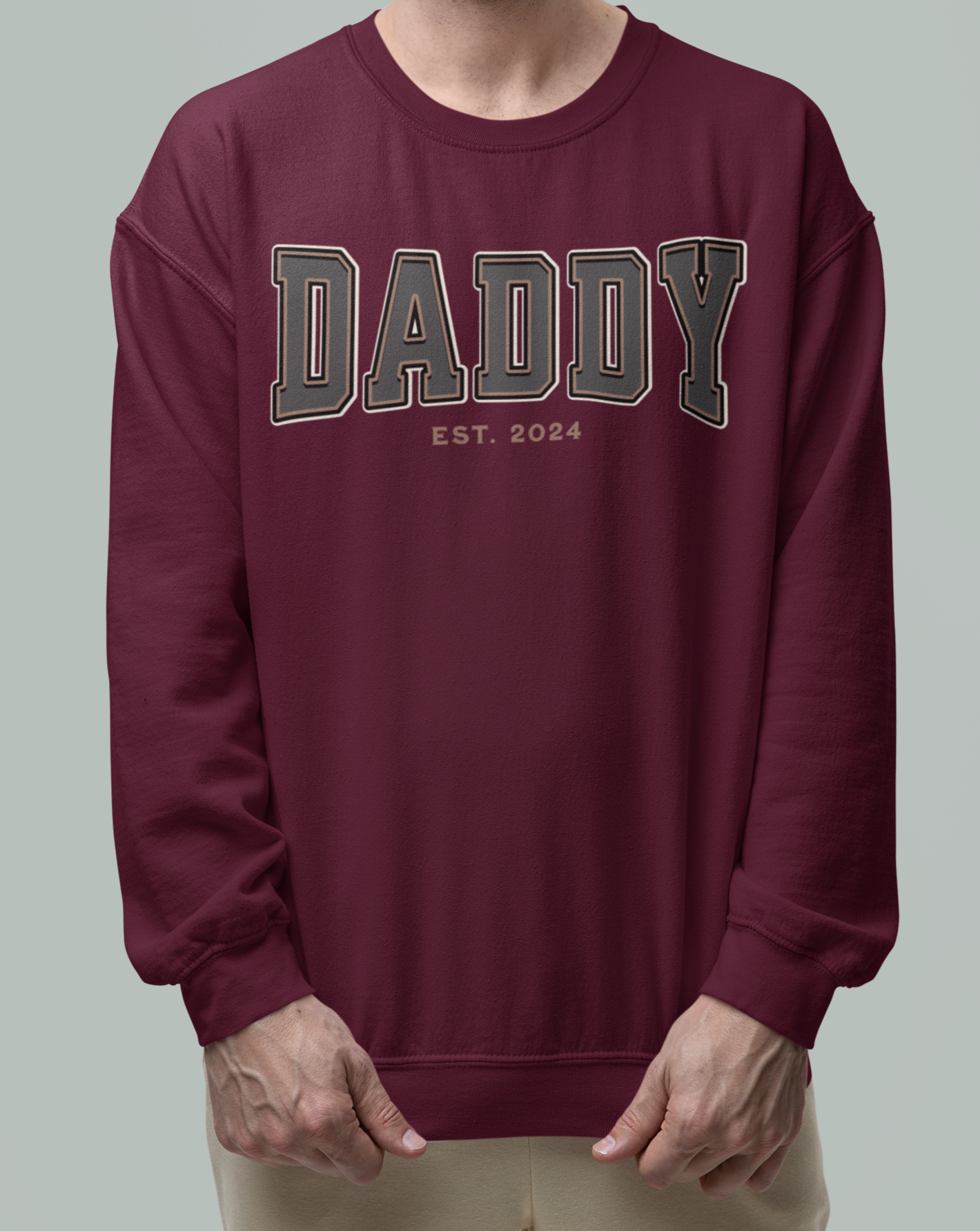 Daddy Est 2024 Grey Tan College Letter Sweatshirt