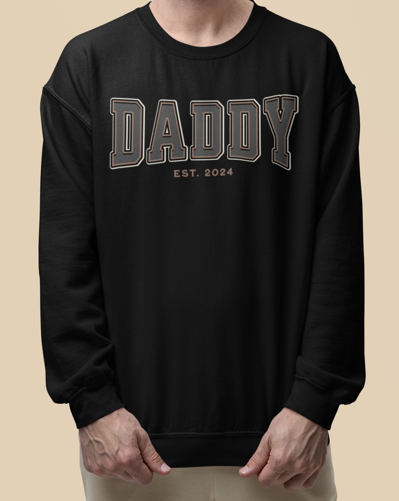 Daddy Est 2024 Grey Tan College Letter Sweatshirt