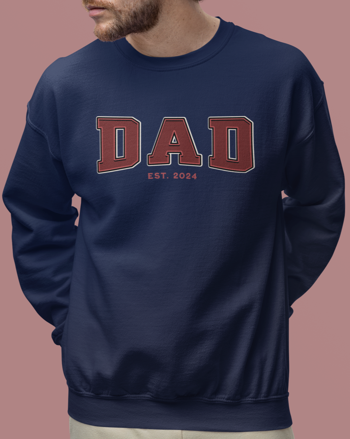 Dad Est 2024 Red College Letter Sweatshirt