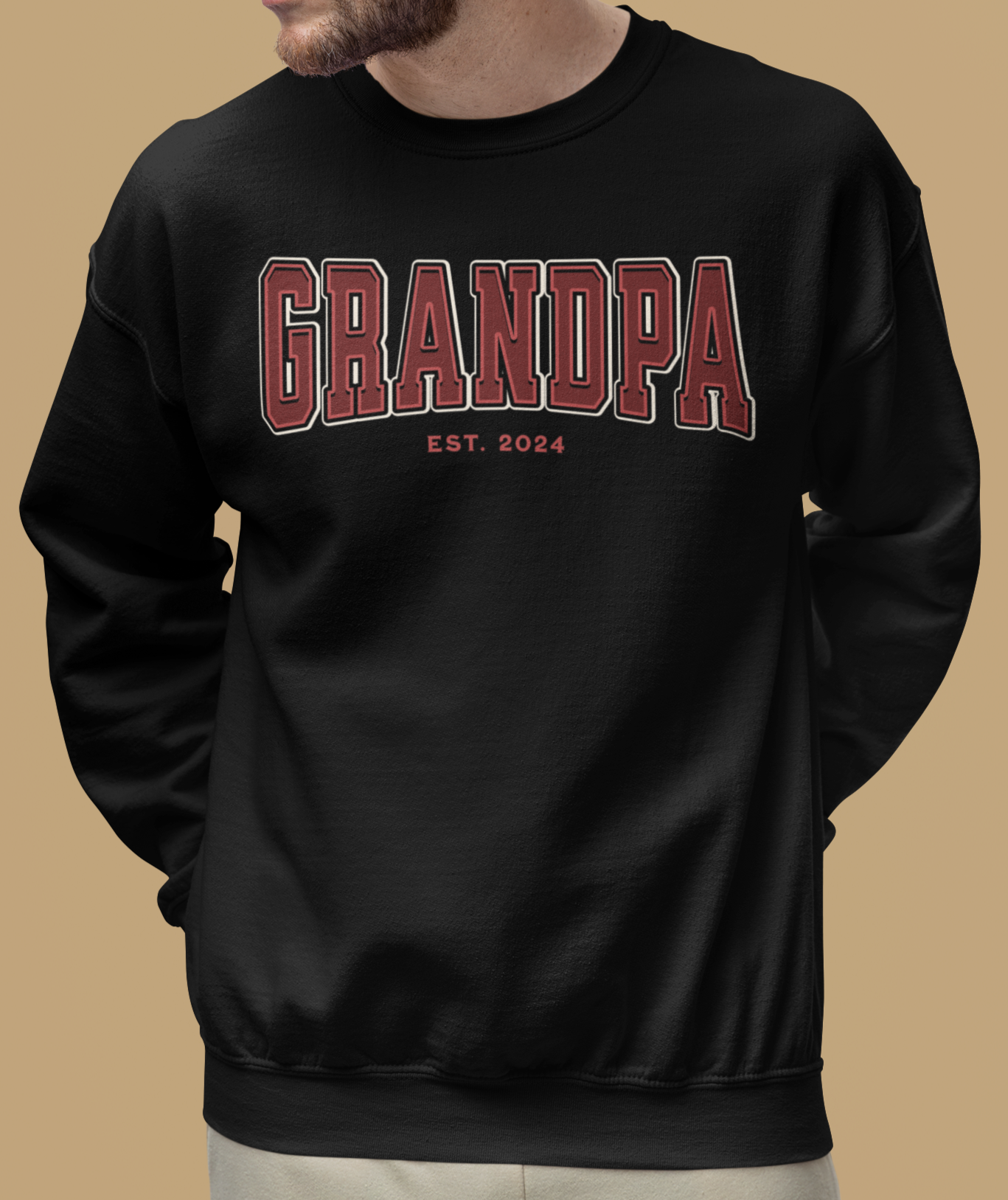 Grandpa Est 2024 Red College Letter Sweatshirt