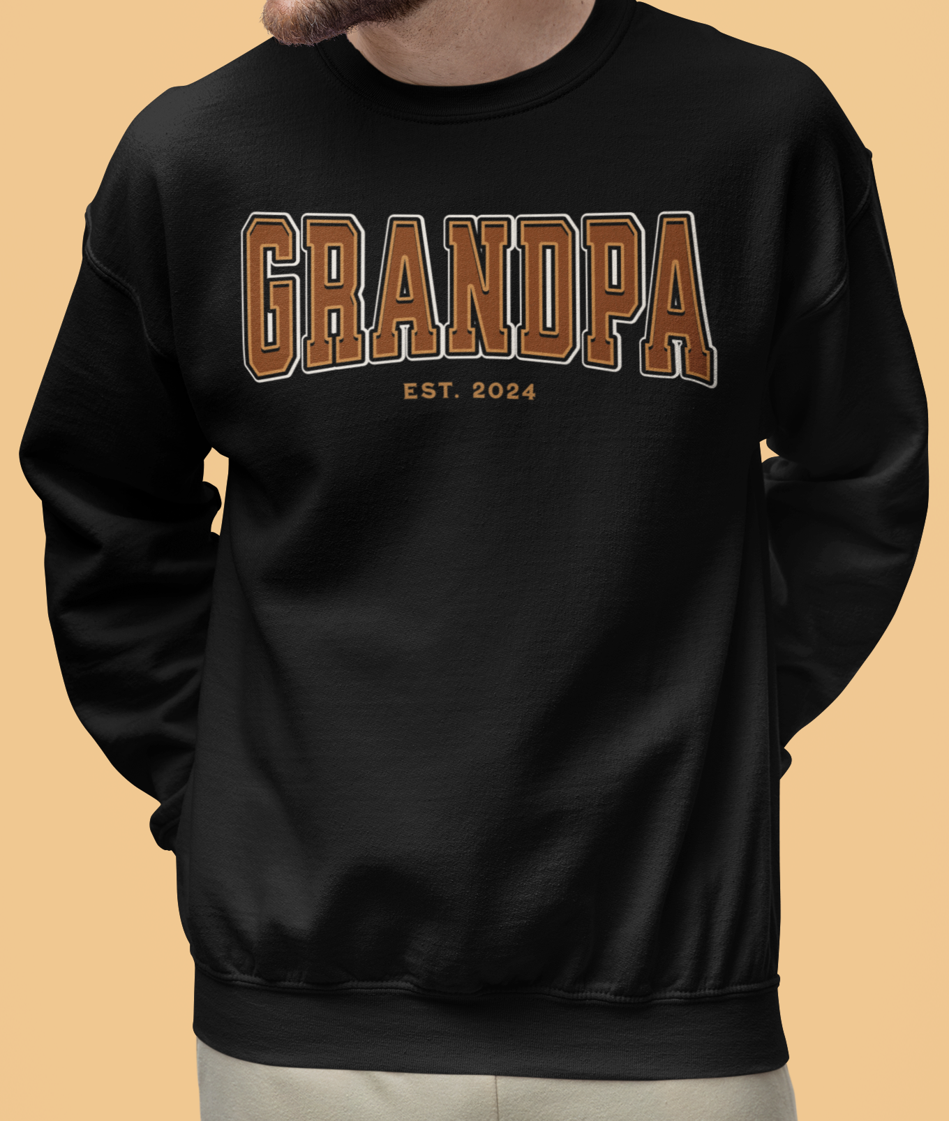 Grandpa Est 2024 Orange College Letter Sweatshirt