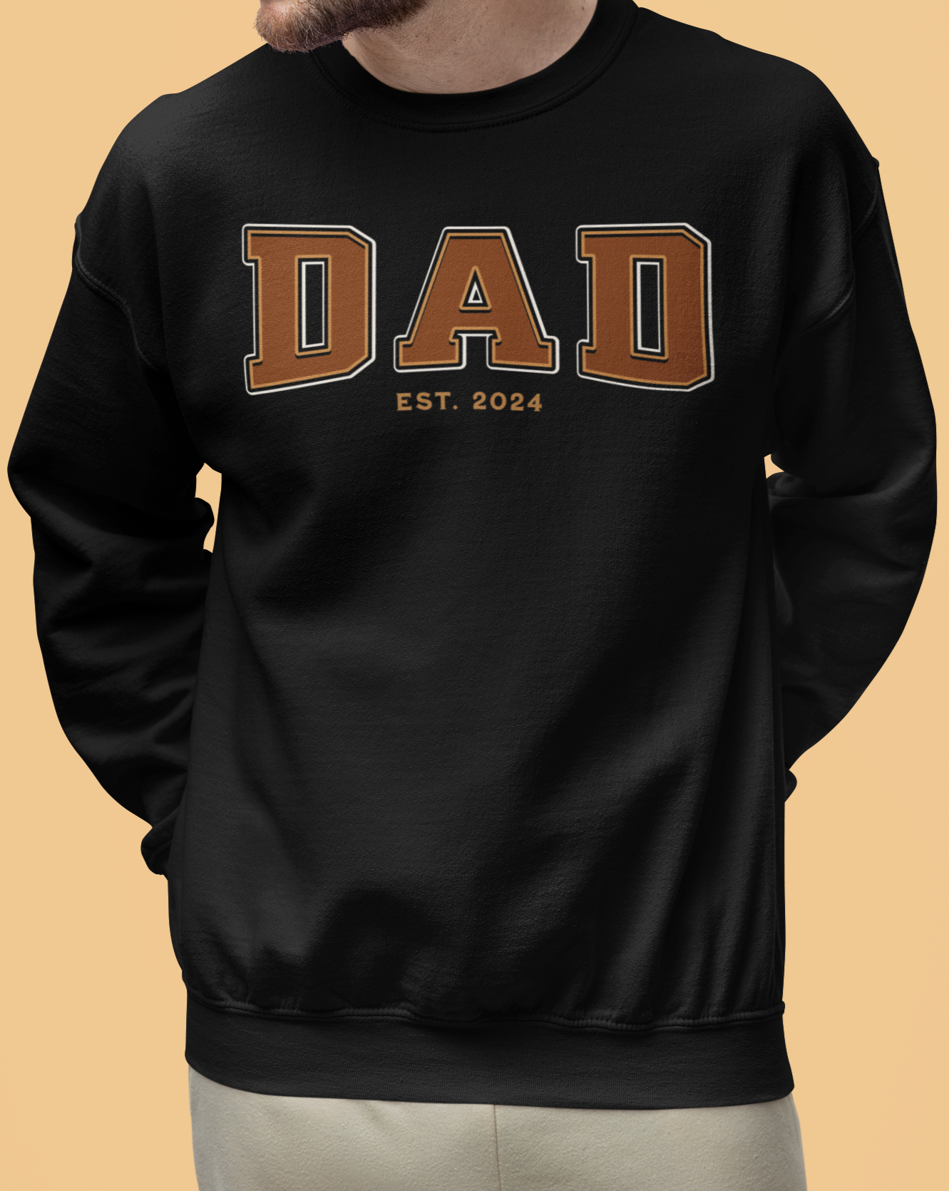Dad Est 2024 Orange College Letter Sweatshirt