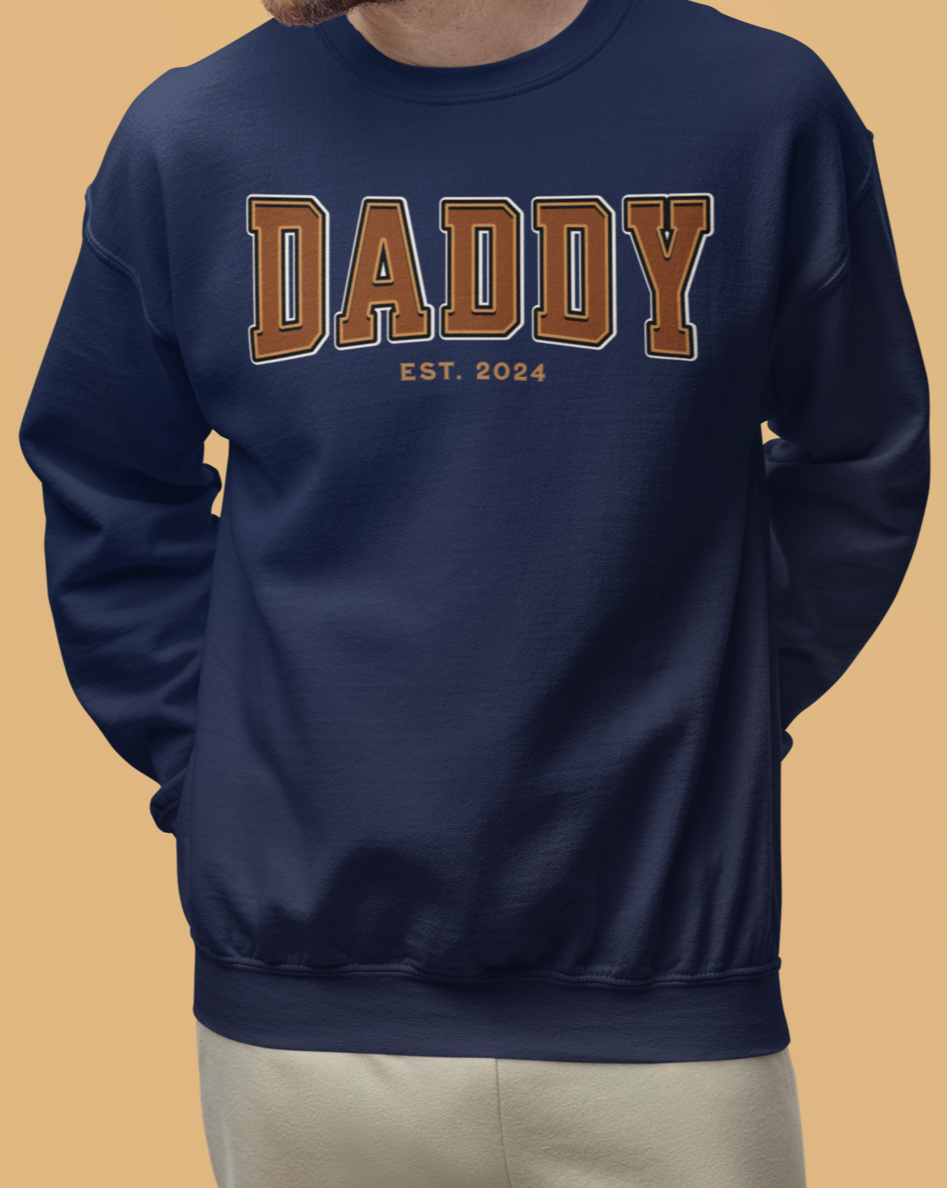 Daddy Est 2024 Orange College Letter Sweatshirt