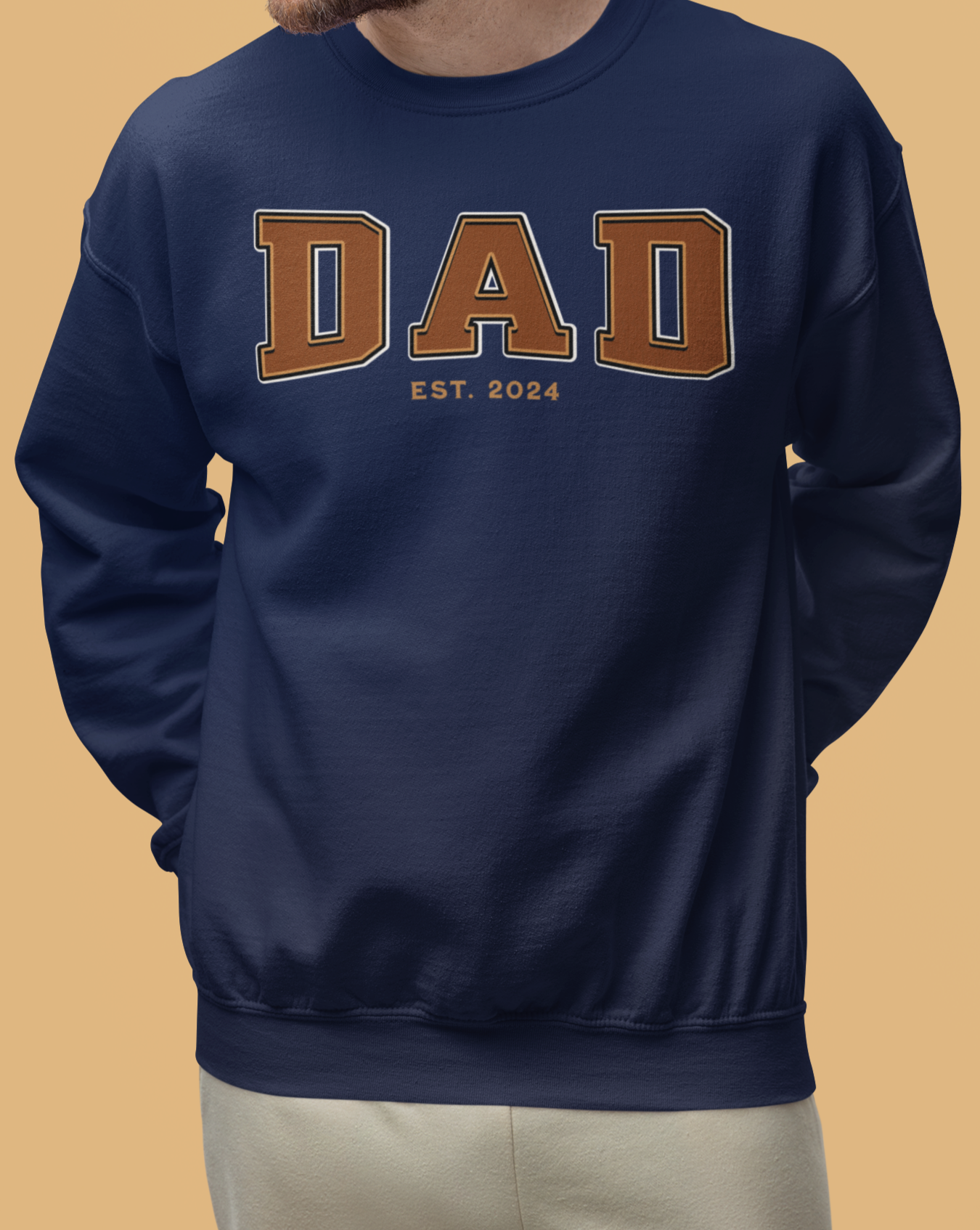 Dad Est 2024 Orange College Letter Sweatshirt