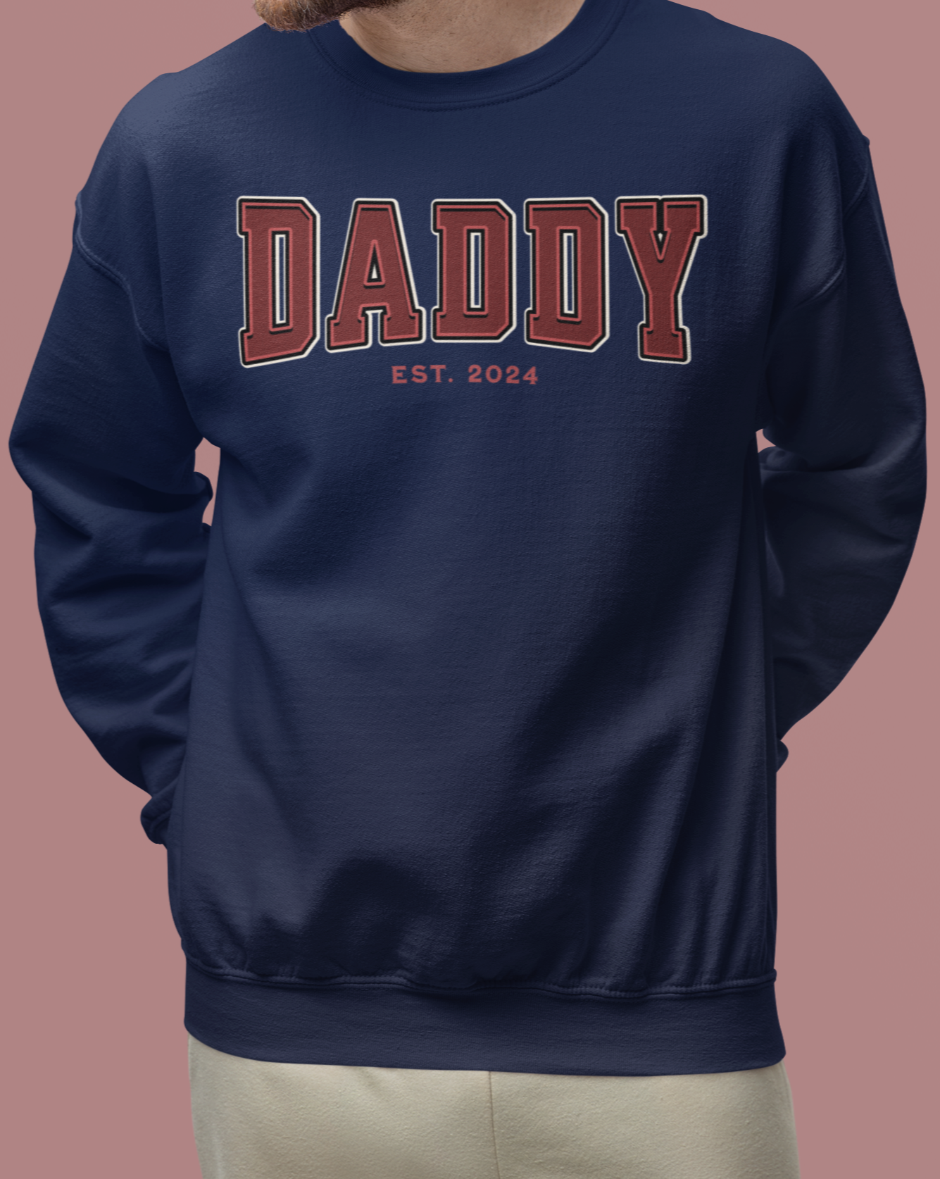 Daddy Est 2024 Red College Letter Sweatshirt