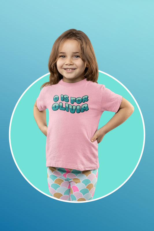 Custom Wavy Letter and Name Green Toddler Short Sleeve Tee