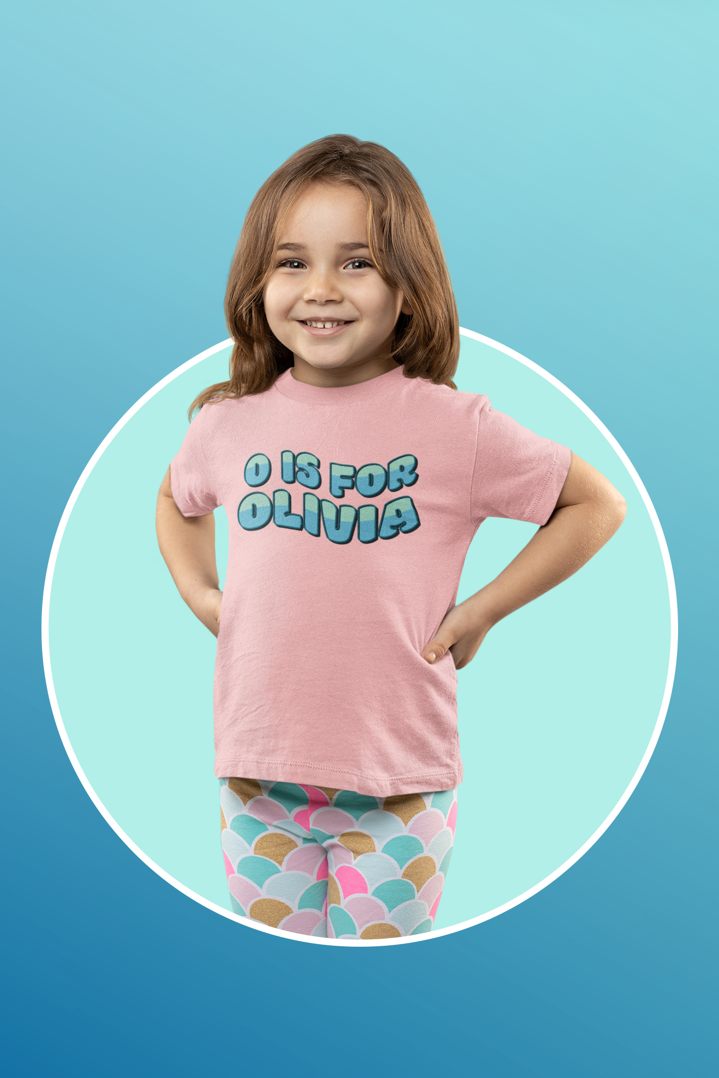 Custom Wavy Letter and Name Blue Green Toddler Short Sleeve Tee