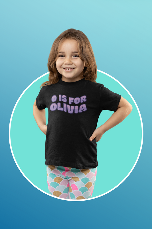 Custom Wavy Letter and Name Purple Toddler Short Sleeve Tee