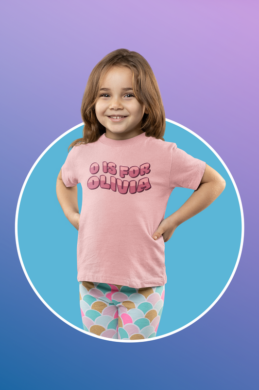 Custom Wavy Letter and Name Pink Toddler Short Sleeve Tee
