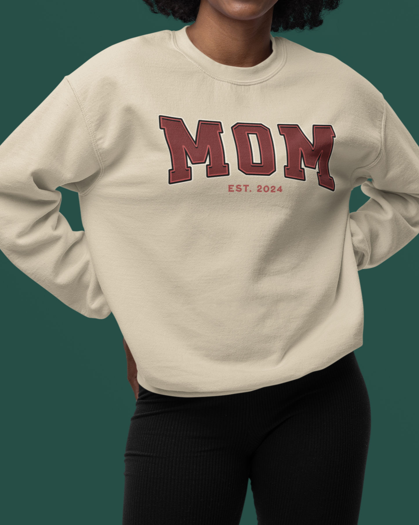 Mom Est 2024 Red College Letter Sweatshirt