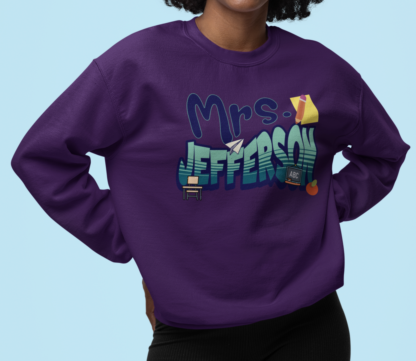Custom Purple Retro Wave Teacher Sweatshirt