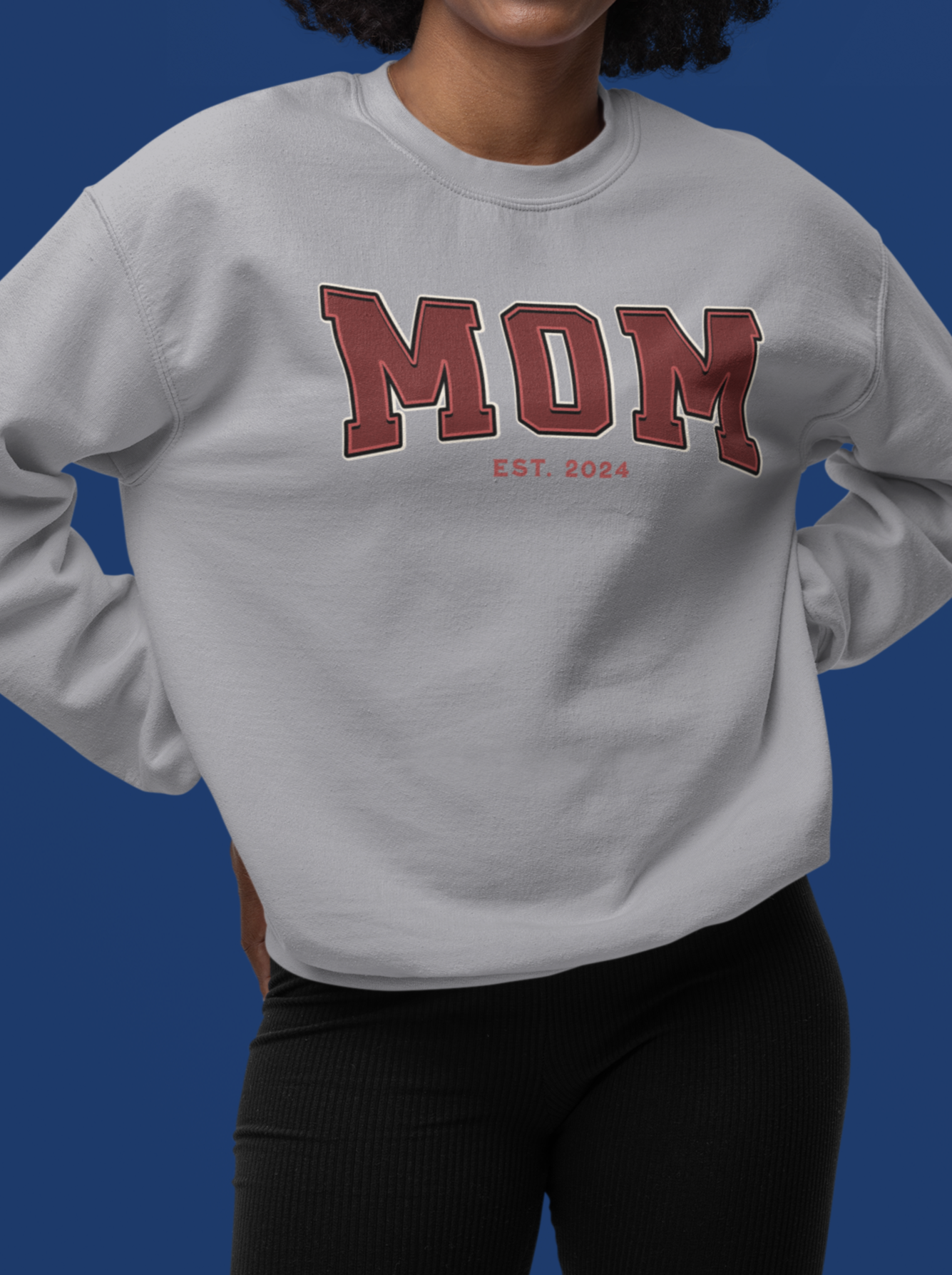 Mom Est 2024 Red College Letter Sweatshirt