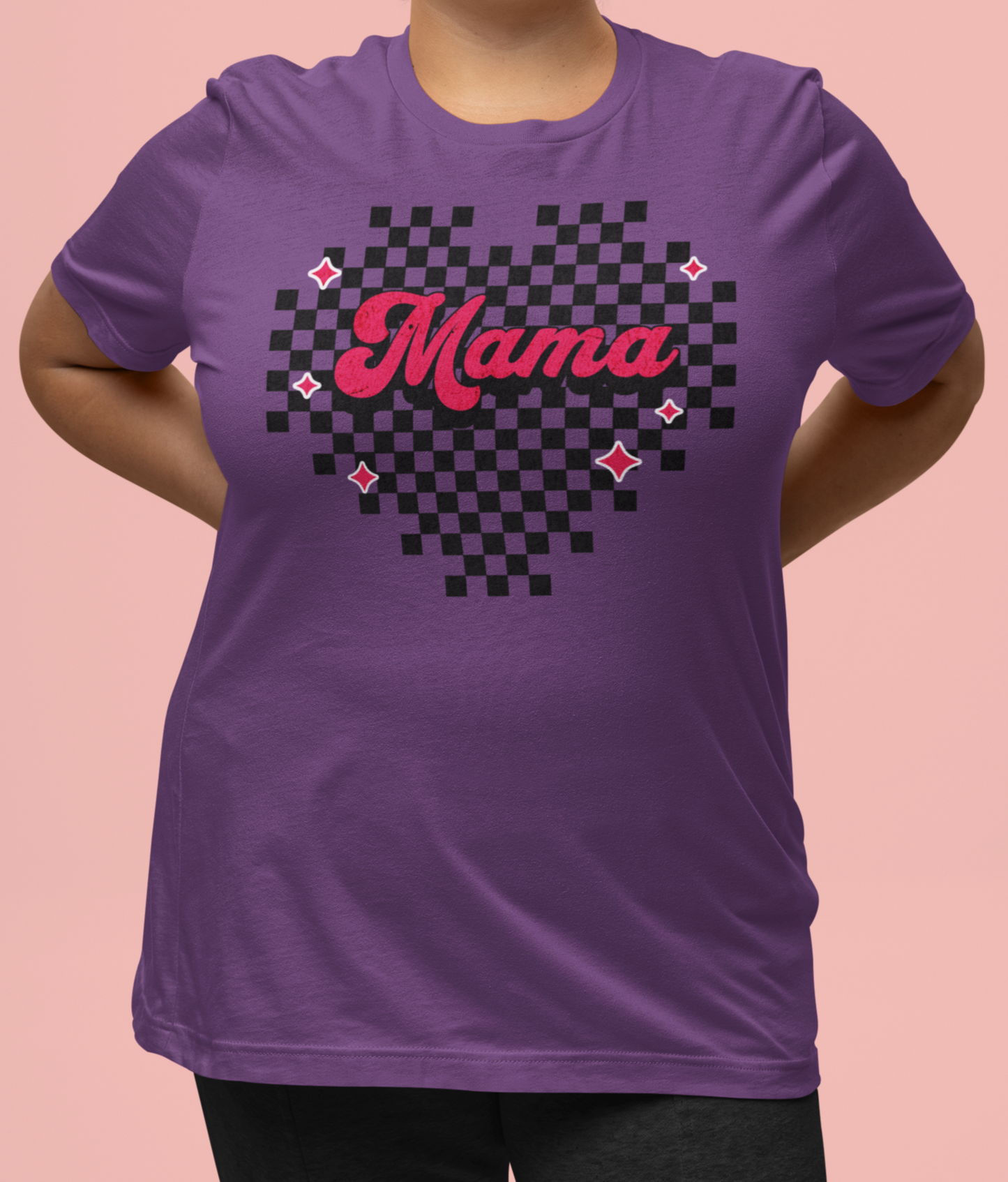 Pink Heart Checkered Mama Short Sleeve Tee