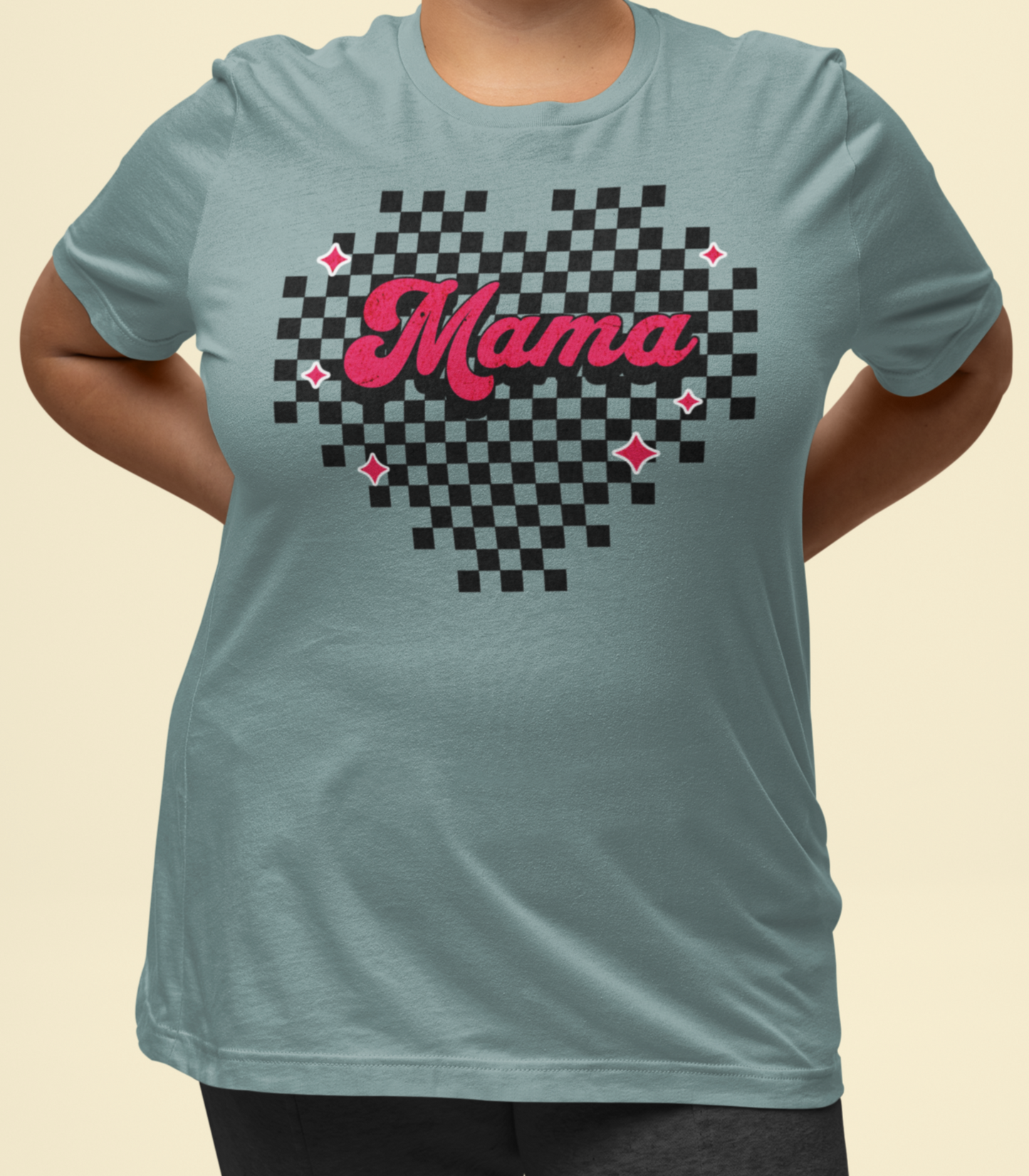 Pink Heart Checkered Mama Short Sleeve Tee