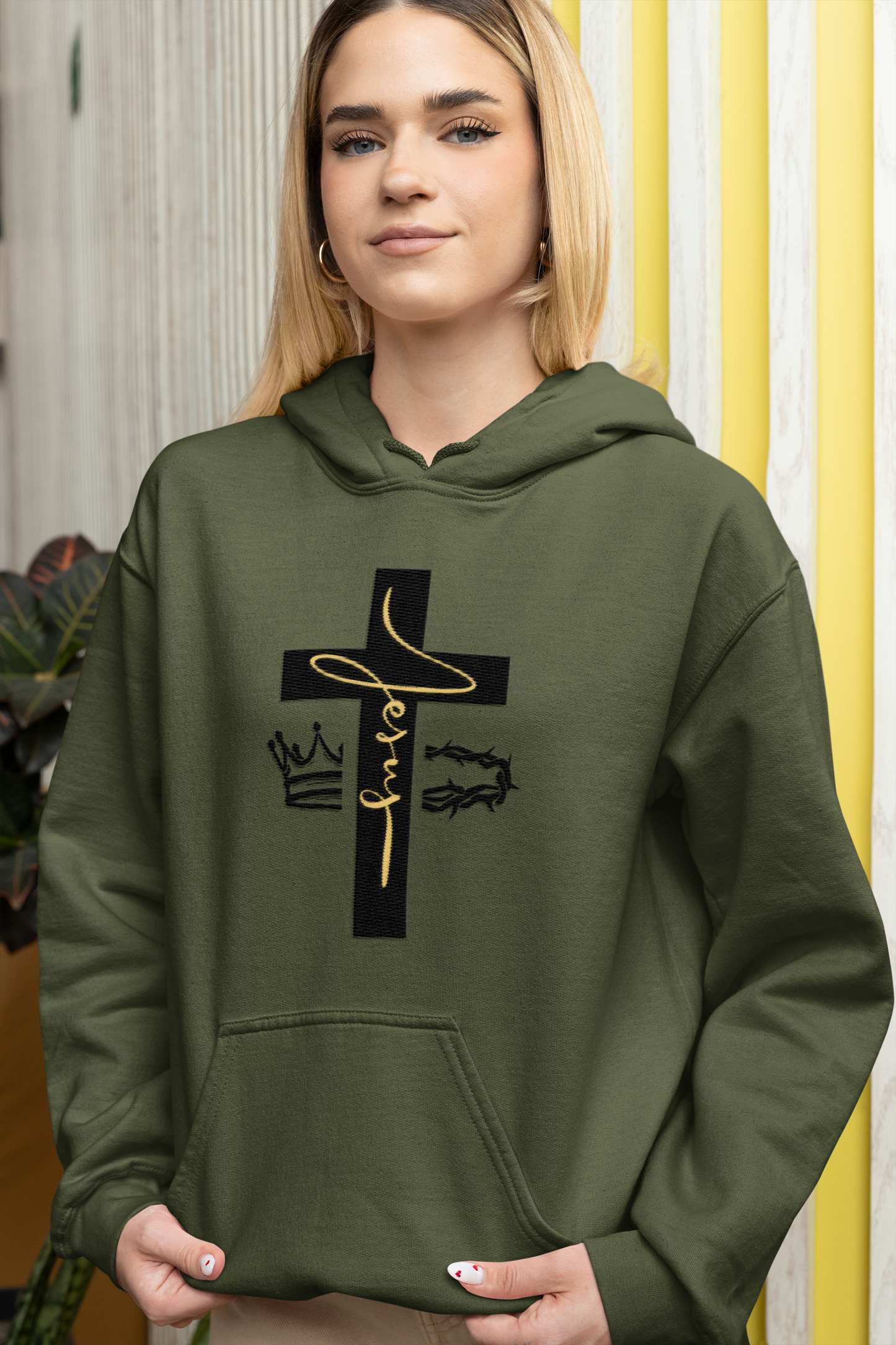 Jesus Cross & Crown Gold Hoodie