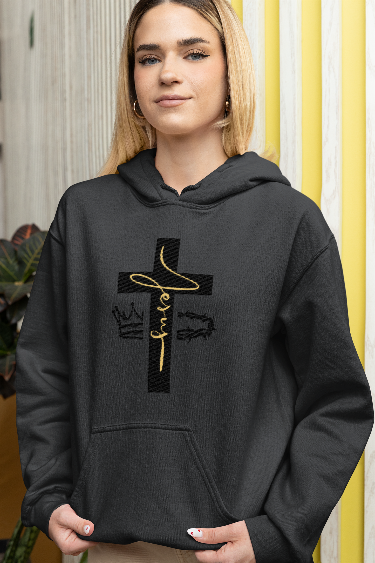 Jesus Cross & Crown Gold Hoodie