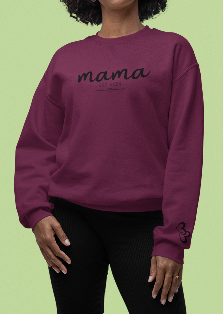 Custom Mama Est 2024 Heart Arrow Sleeve Sweatshirt