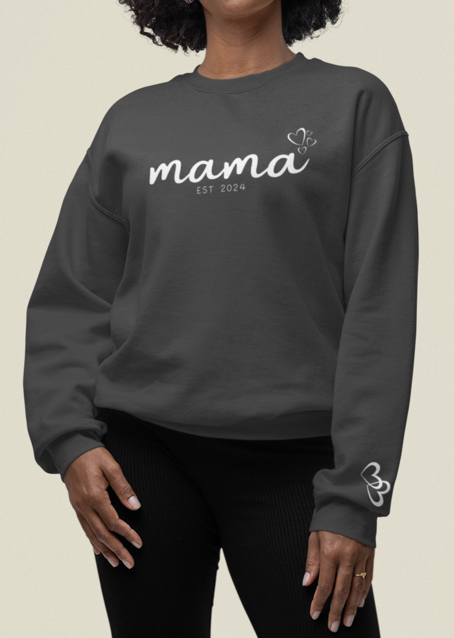 Custom Mama Est 2024 Heart Bubbles Sleeve Sweatshirt