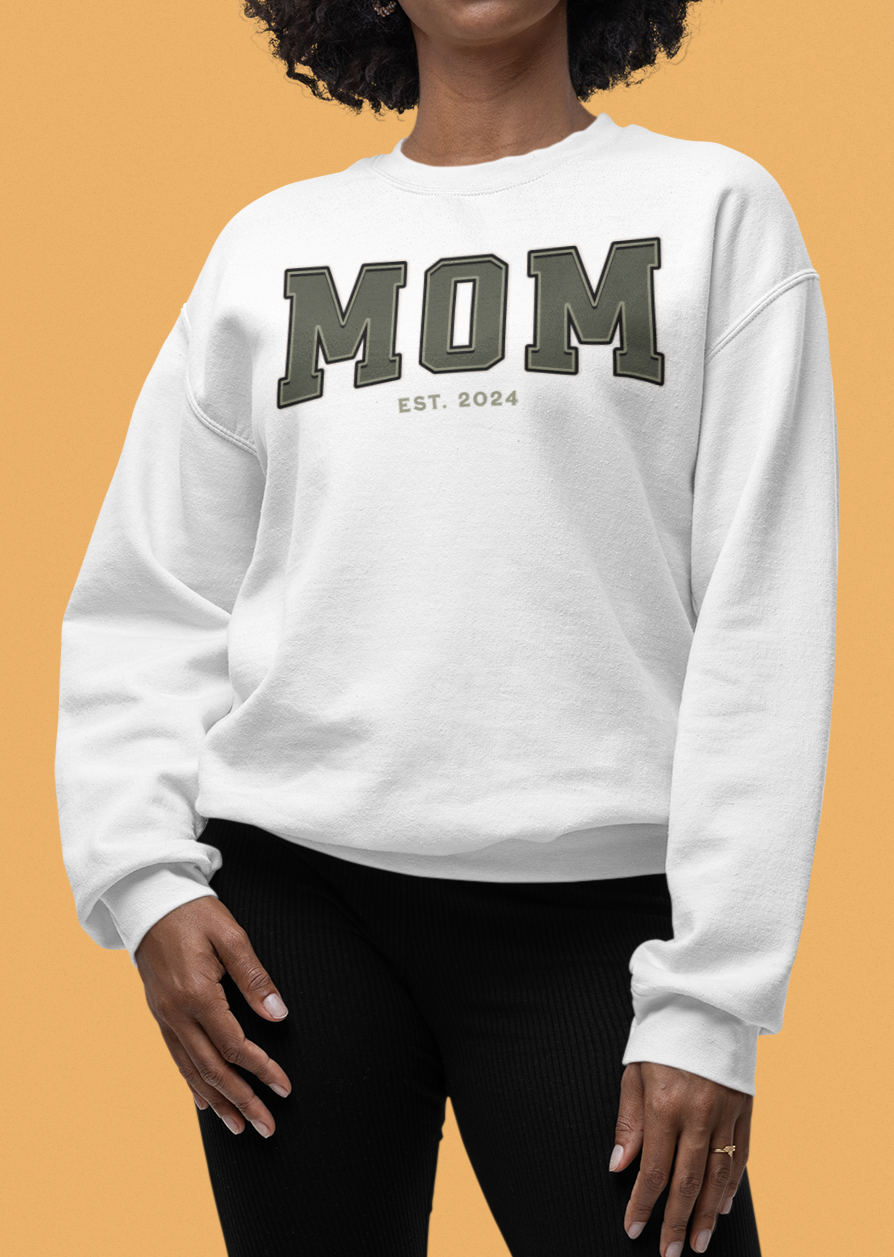 Mom Est 2024 Army Green College Letter Sweatshirt