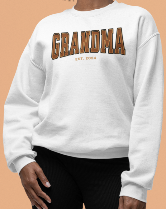 Grandma Est 2024 Orange College Letter Sweatshirt