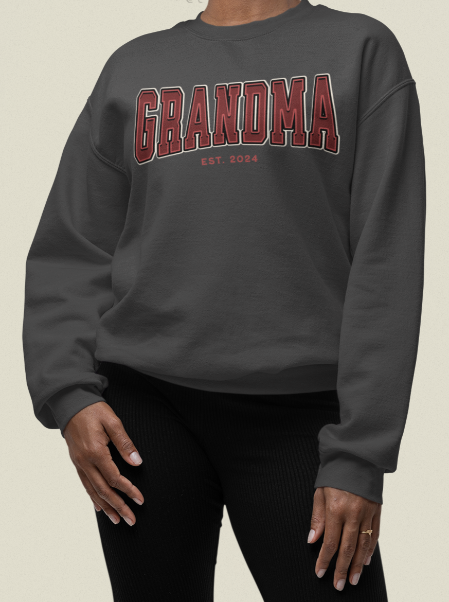 Grandma Est 2024 Red College Letter Sweatshirt
