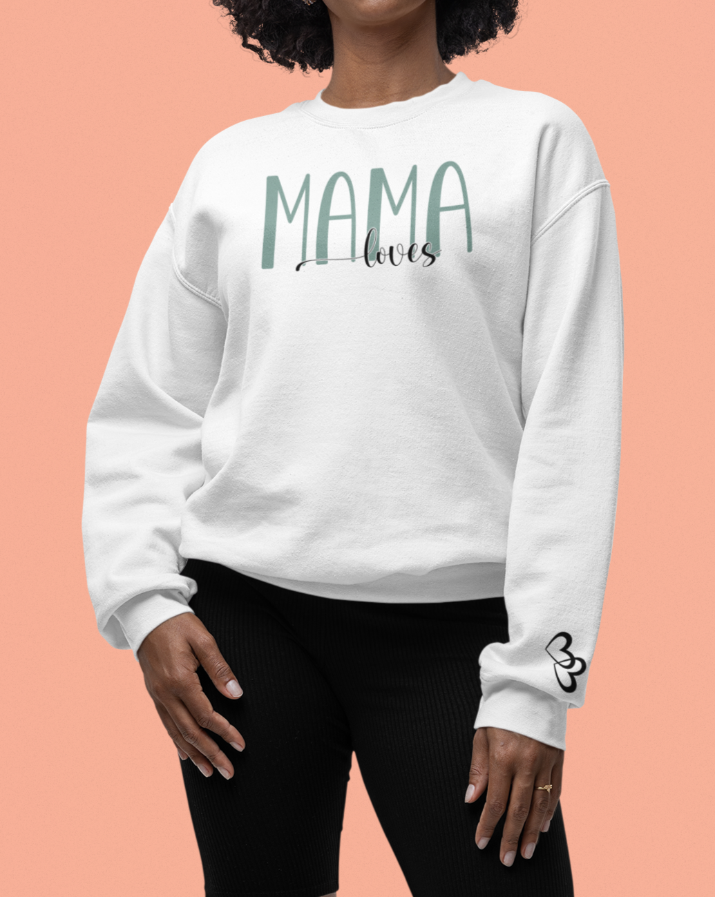 Custom Teal Mama Loves Heart Sleeve Sweatshirt