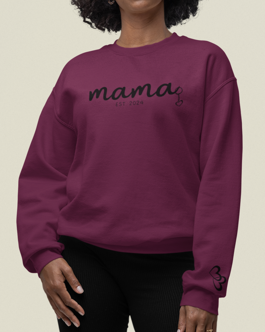 Custom Mama Est 2024 Heart Key Chain Sleeve Sweatshirt