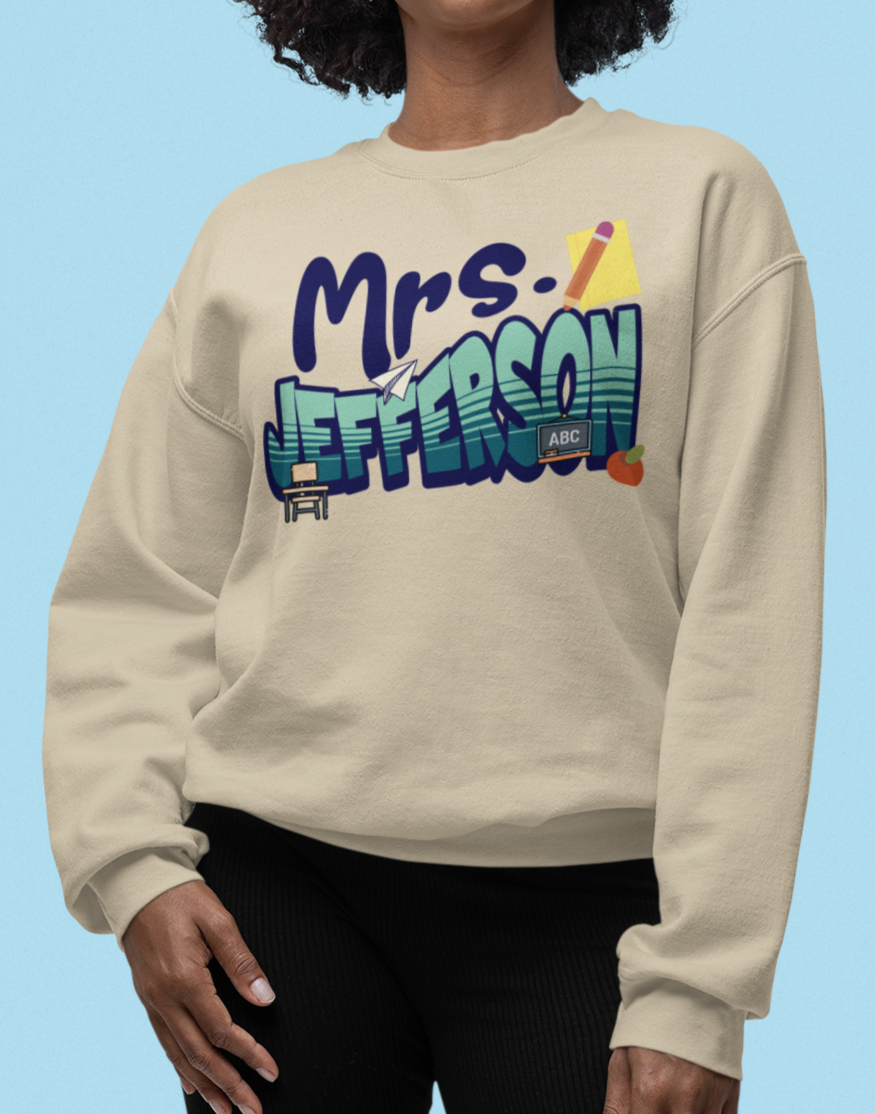 Custom Blue Retro Wave Teacher Sweatshirt