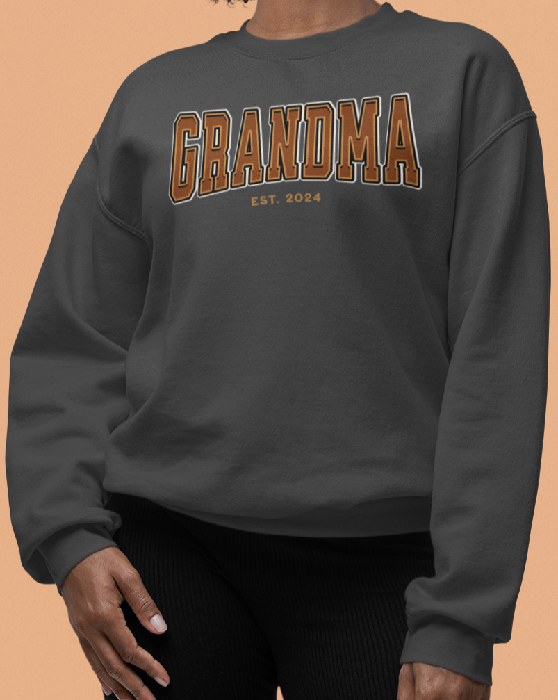 Grandma Est 2024 Orange College Letter Sweatshirt