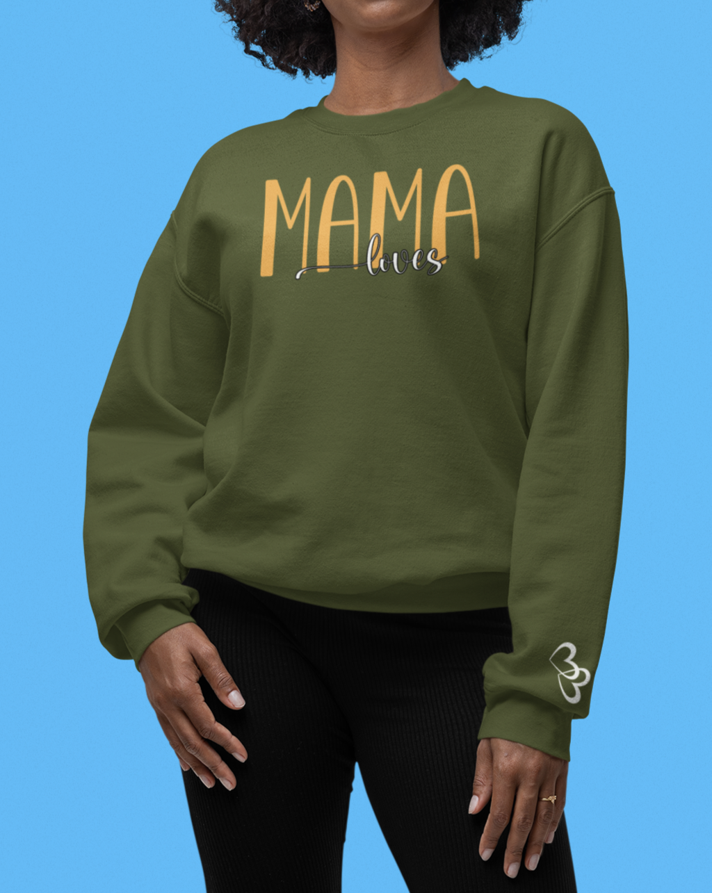 Custom Yellow Mama Loves Heart Sleeve Sweatshirt