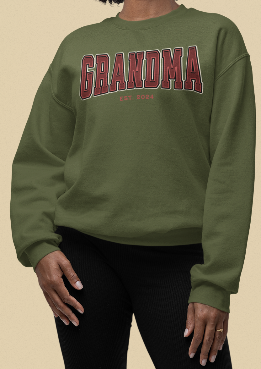 Grandma Est 2024 Red College Letter Sweatshirt