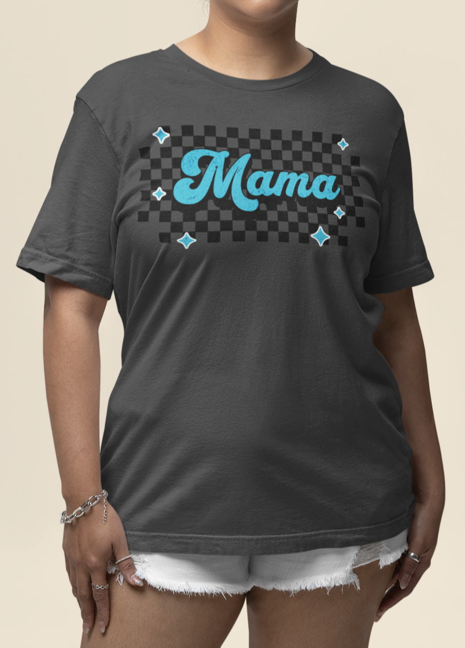 Blue Checkered Mama Short Sleeve Tee