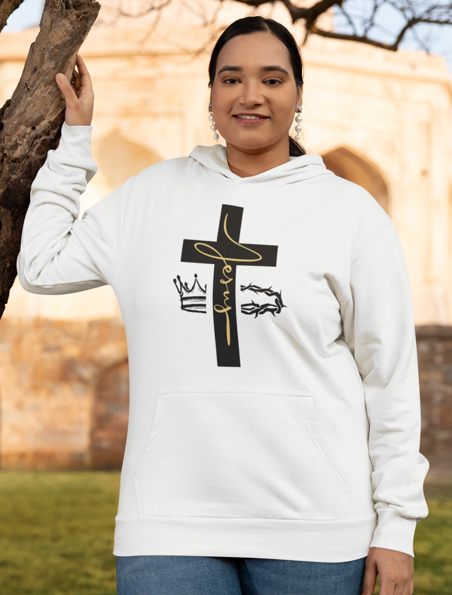 Jesus Cross & Crown Gold Hoodie