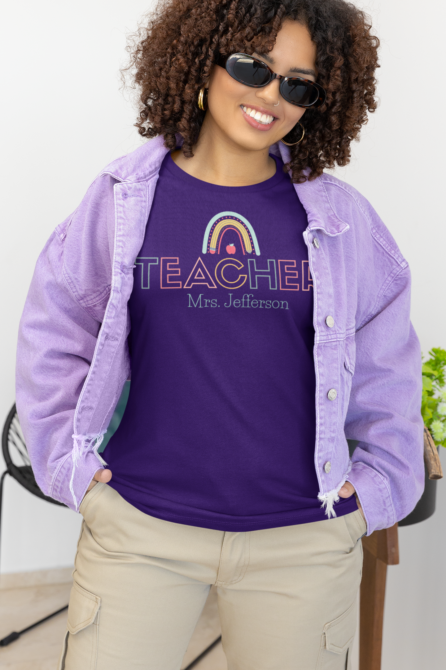 Custom Teacher Outline Lettering Arch Short Sleeve Tee