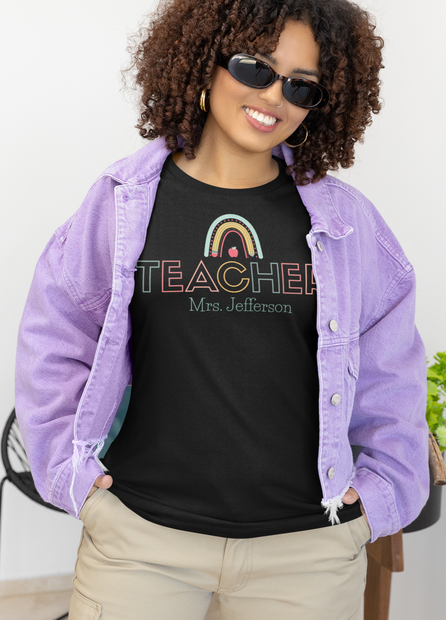 Custom Teacher Outline Lettering Arch Short Sleeve Tee