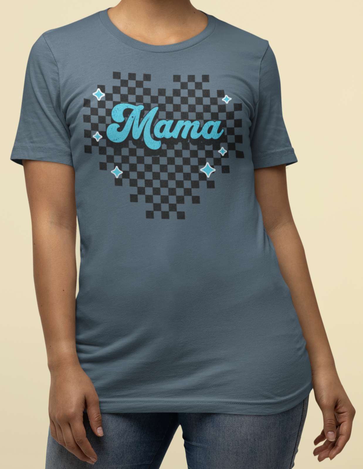 Blue Heart Checkered Mama Short Sleeve Tee