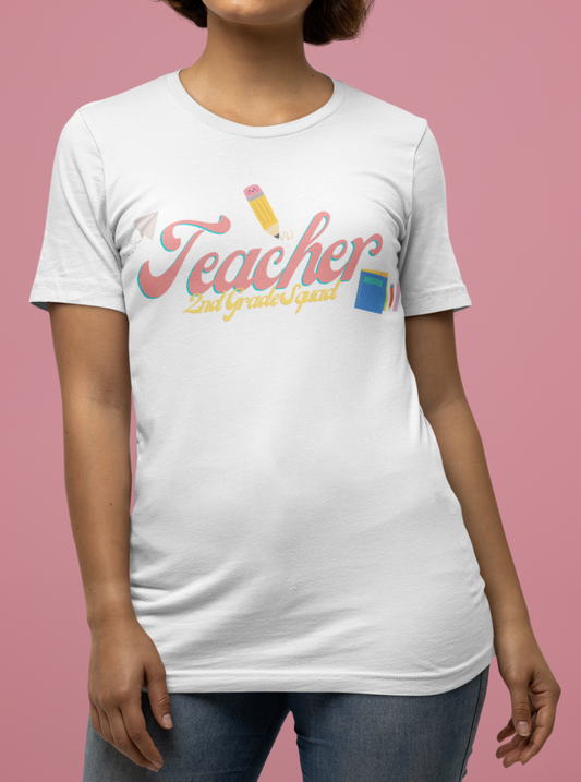 2nd Grade Teacher Squad Pink Short Sleeve Tee