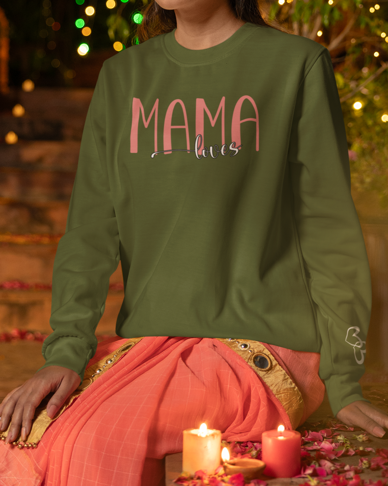 Custom Pink Mama Loves Heart Sleeve Sweatshirt