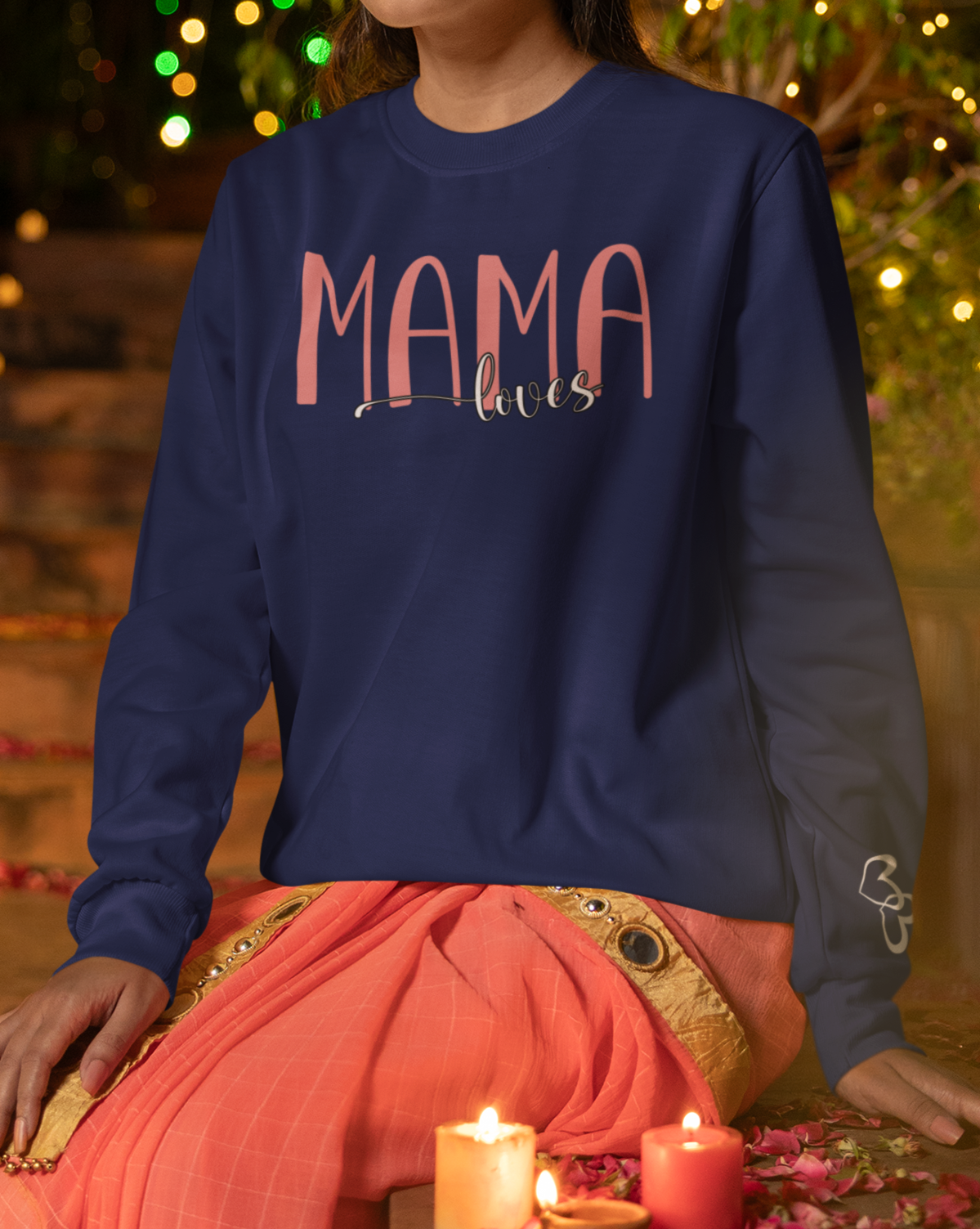 Custom Pink Mama Loves Heart Sleeve Sweatshirt