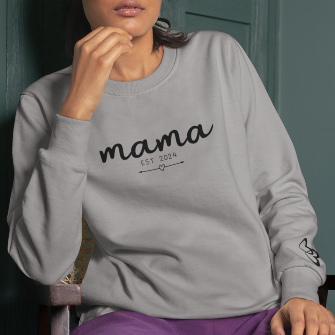 Custom Mama Est 2024 Heart Arrow Sleeve Sweatshirt