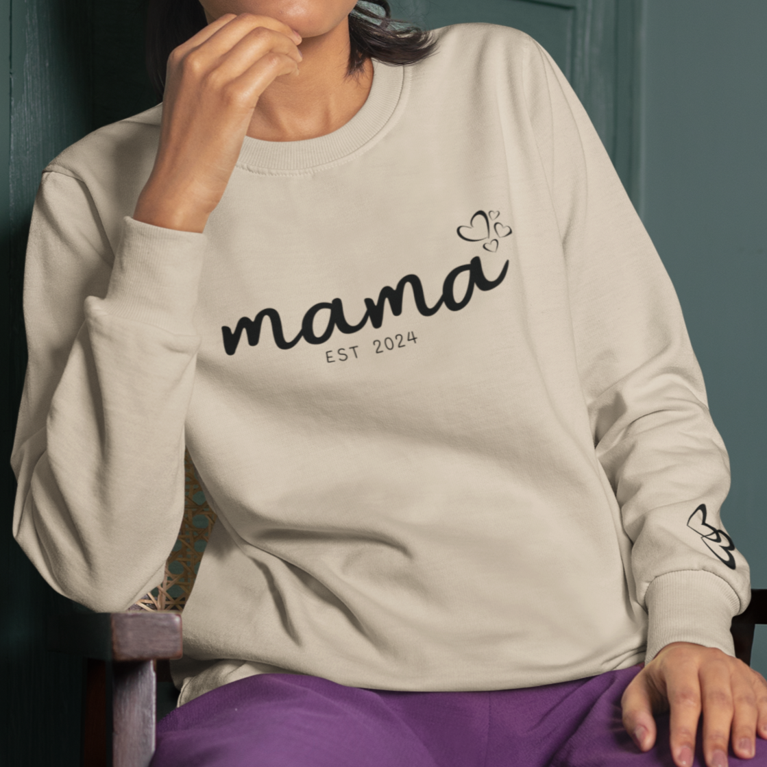 Custom Mama Est 2024 Heart Bubbles Sleeve Sweatshirt
