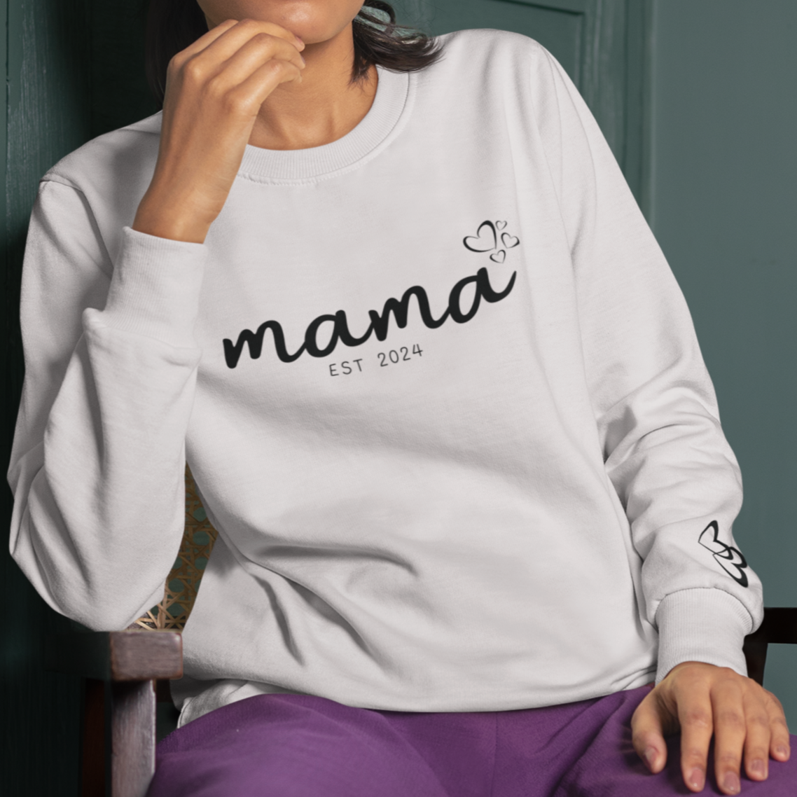 Custom Mama Est 2024 Heart Bubbles Sleeve Sweatshirt