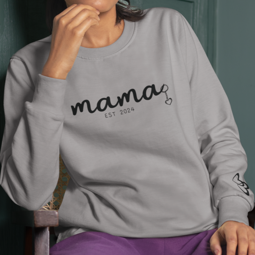 Custom Mama Est 2024 Heart Key Chain Sleeve Sweatshirt