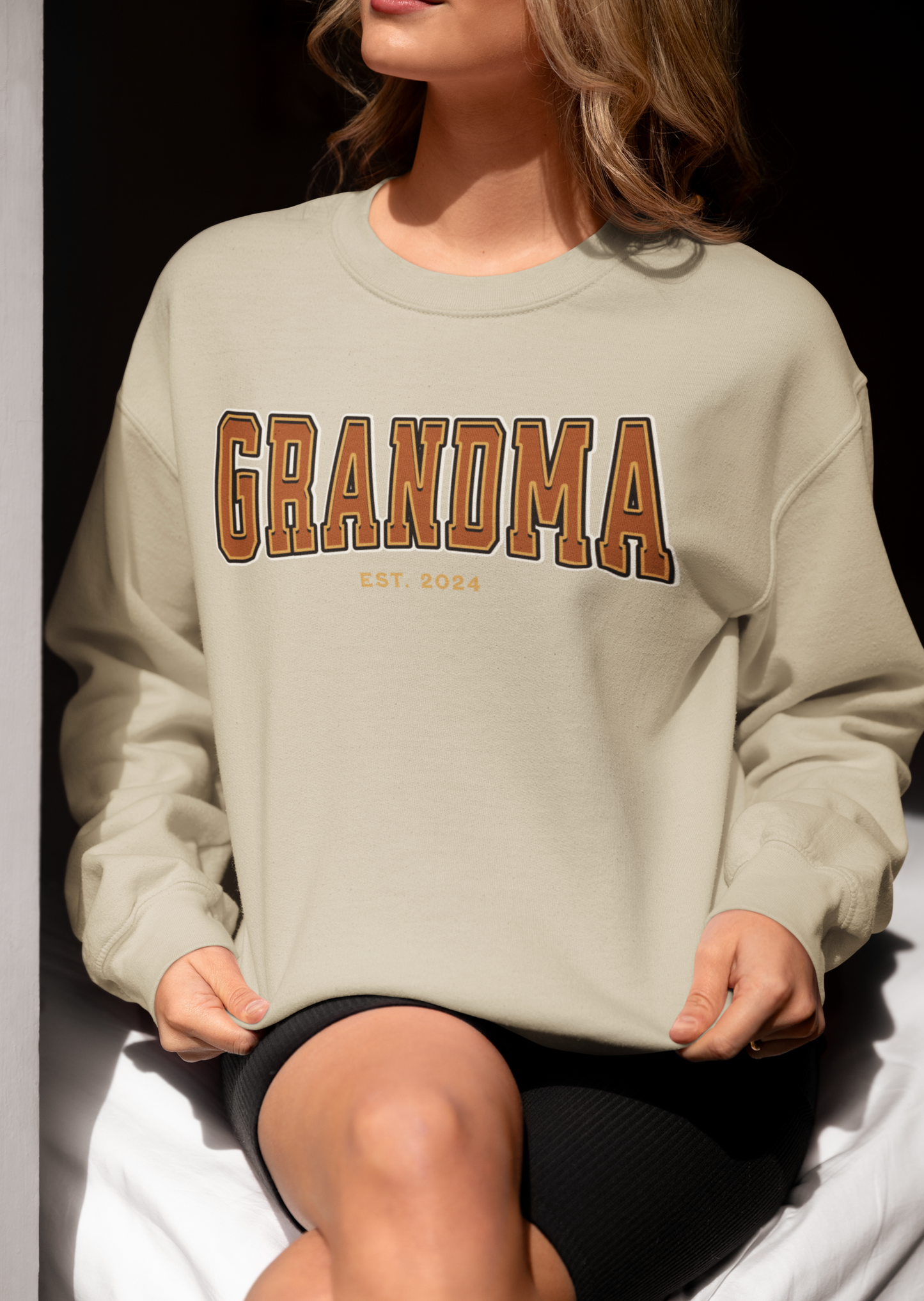 Grandma Est 2024 Orange College Letter Sweatshirt