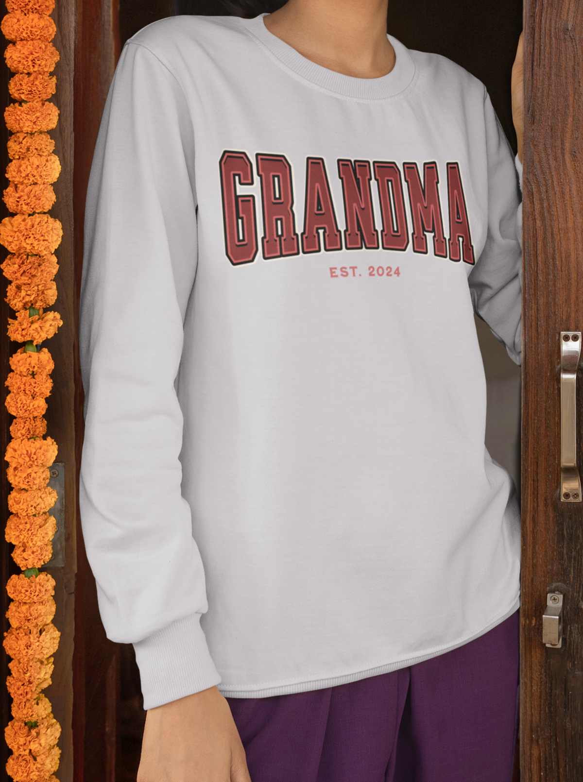 Grandma Est 2024 Red College Letter Sweatshirt