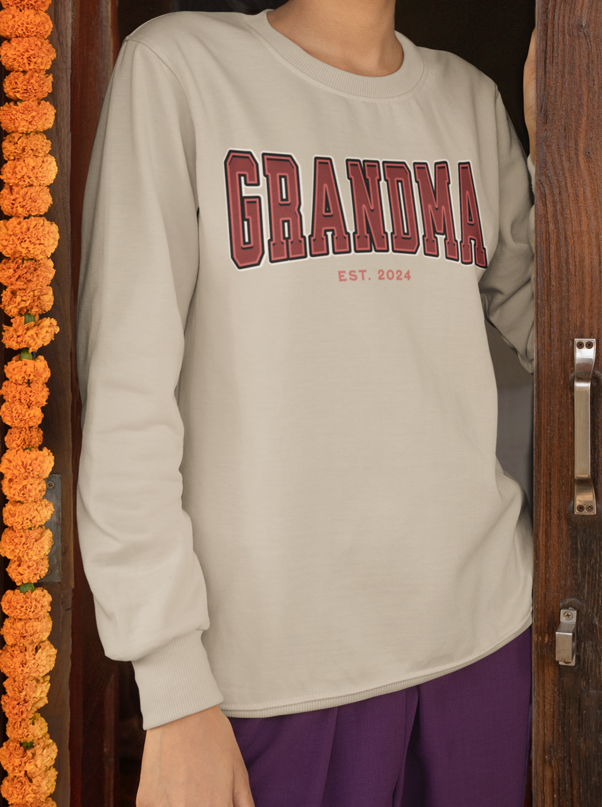 Grandma Est 2024 Red College Letter Sweatshirt