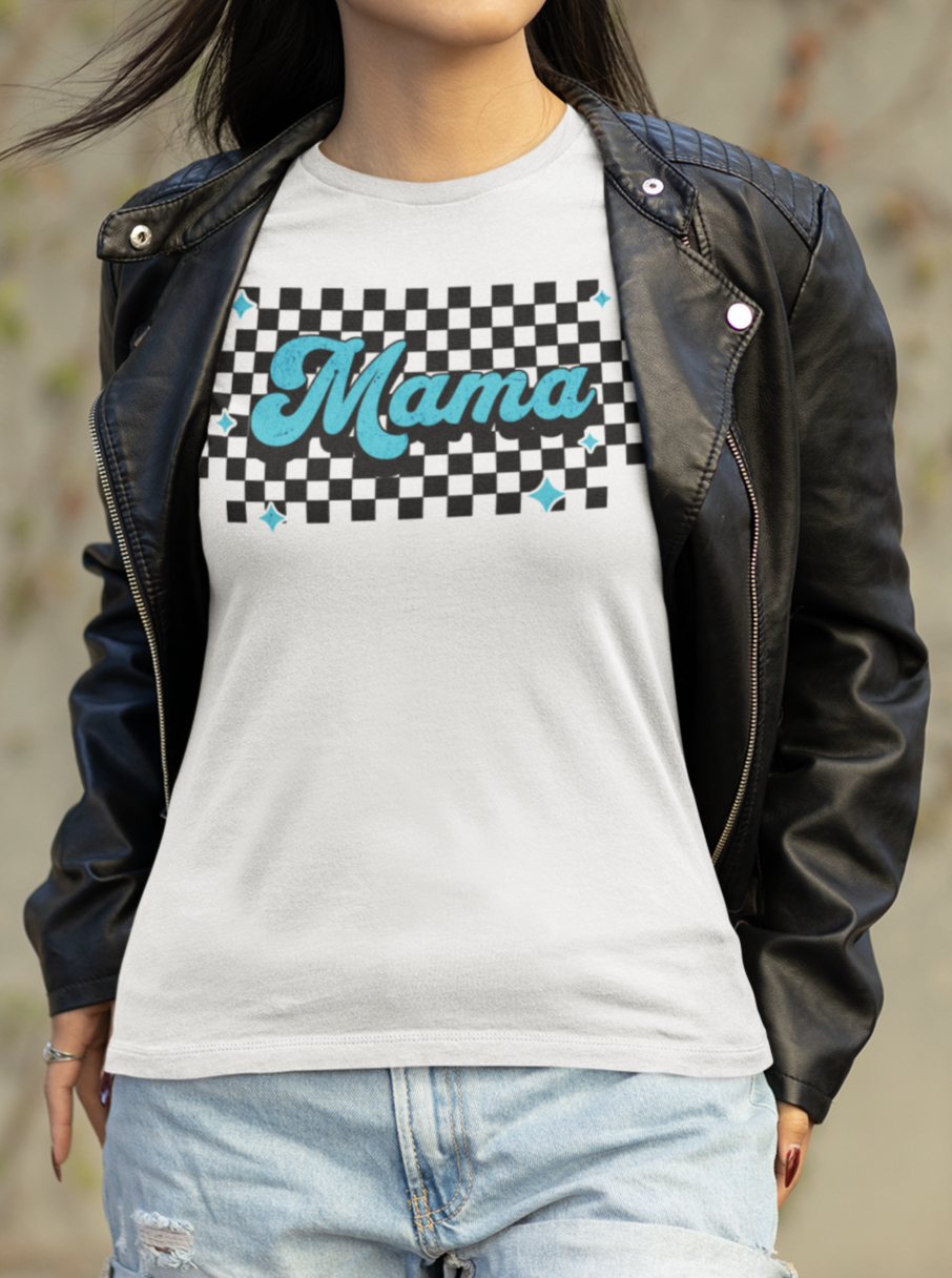 Blue Checkered Mama Short Sleeve Tee