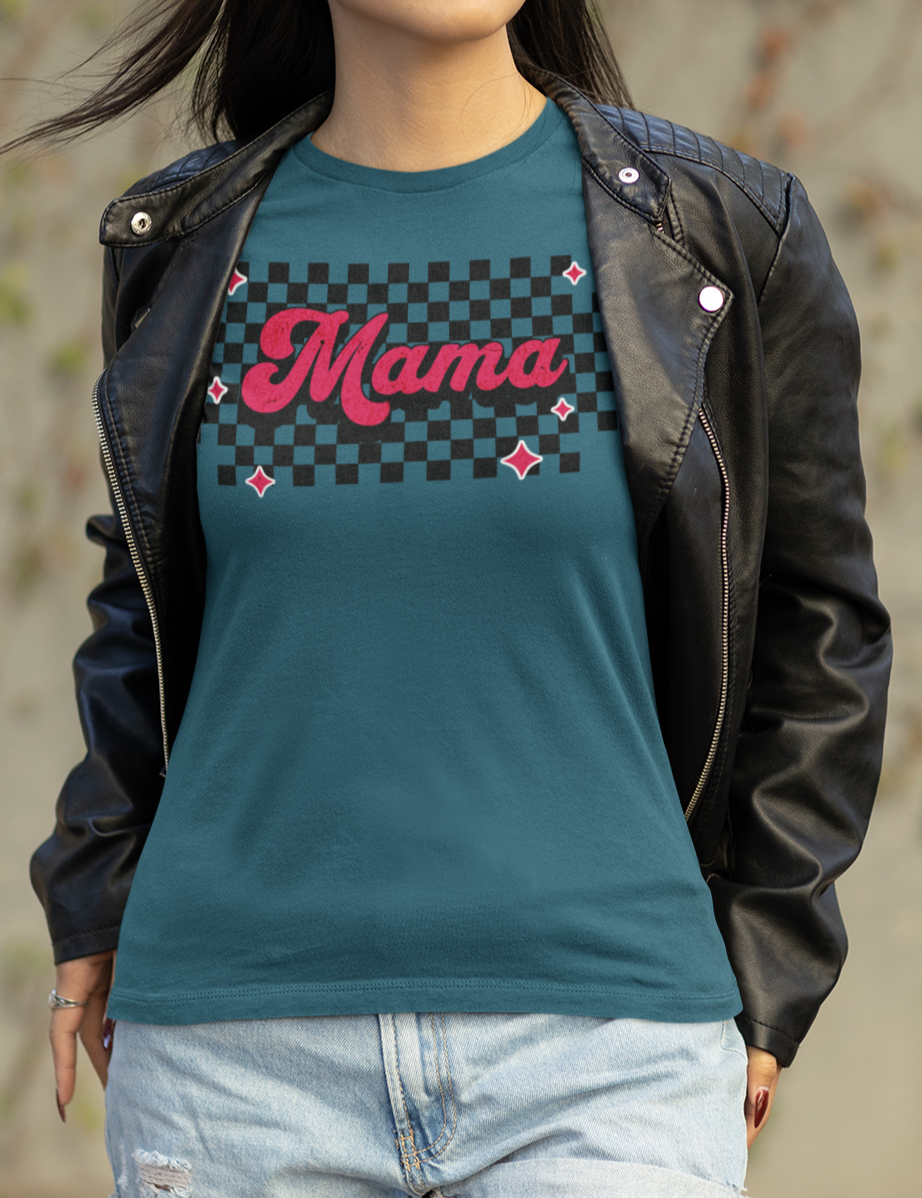Pink Checkered Mama Short Sleeve Tee