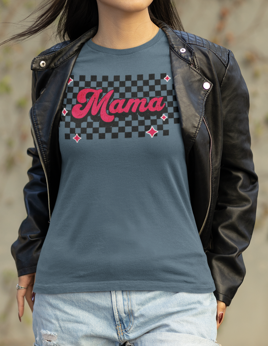 Pink Checkered Mama Short Sleeve Tee